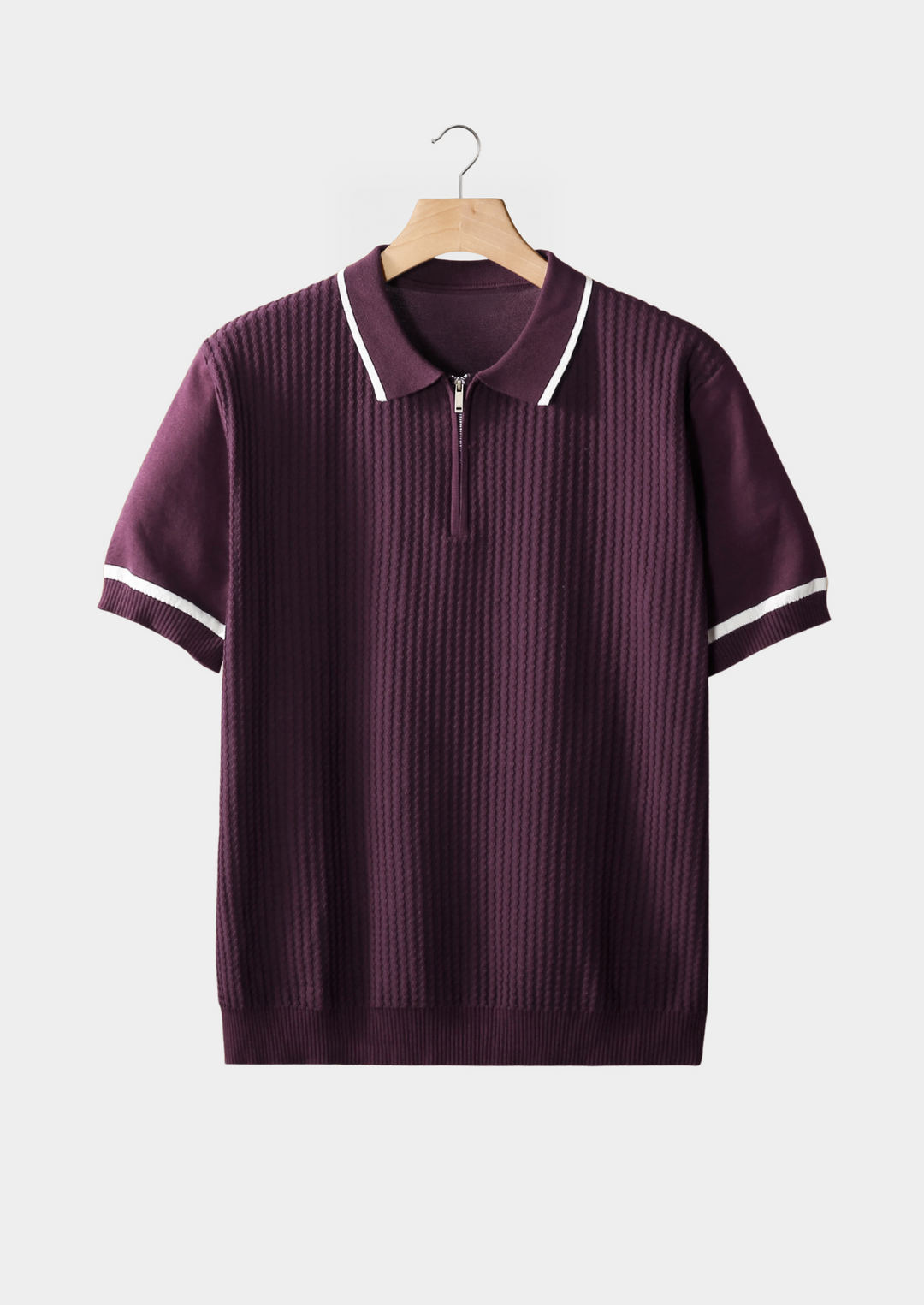 Contrast Trim Zipper Polo purple image 1 #color_purple