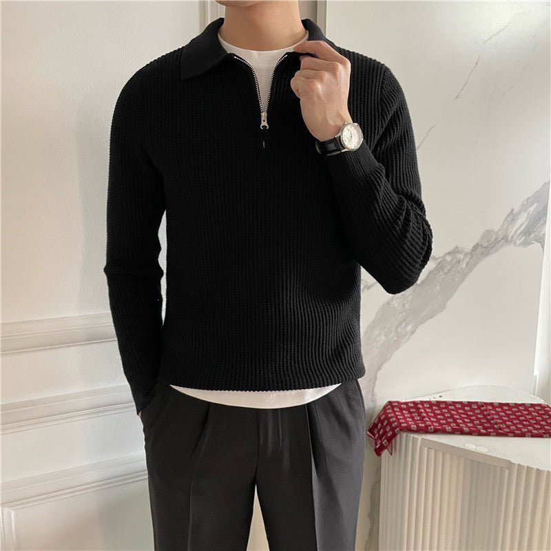 COLLARED QUARTER-ZIP KNIT SWEATER