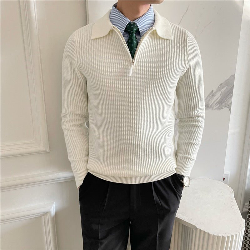 COLLARED QUARTER-ZIP KNIT SWEATER