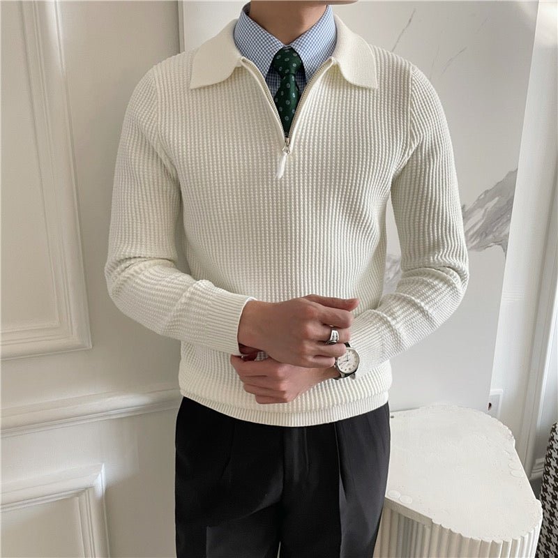 COLLARED QUARTER-ZIP KNIT SWEATER