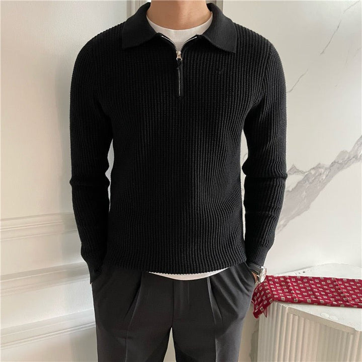 COLLARED QUARTER-ZIP KNIT SWEATER