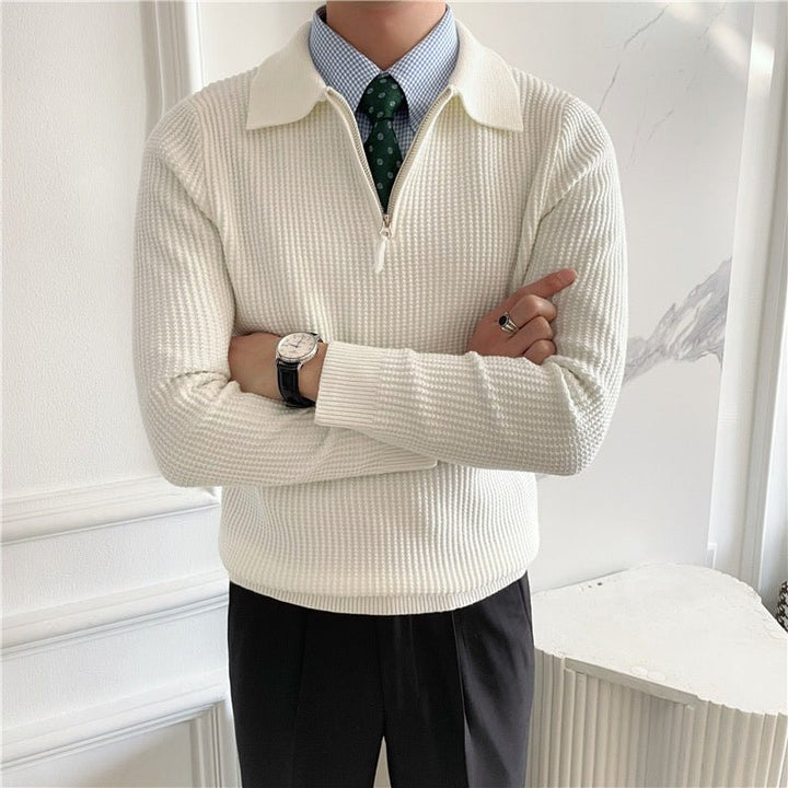 COLLARED QUARTER-ZIP KNIT SWEATER