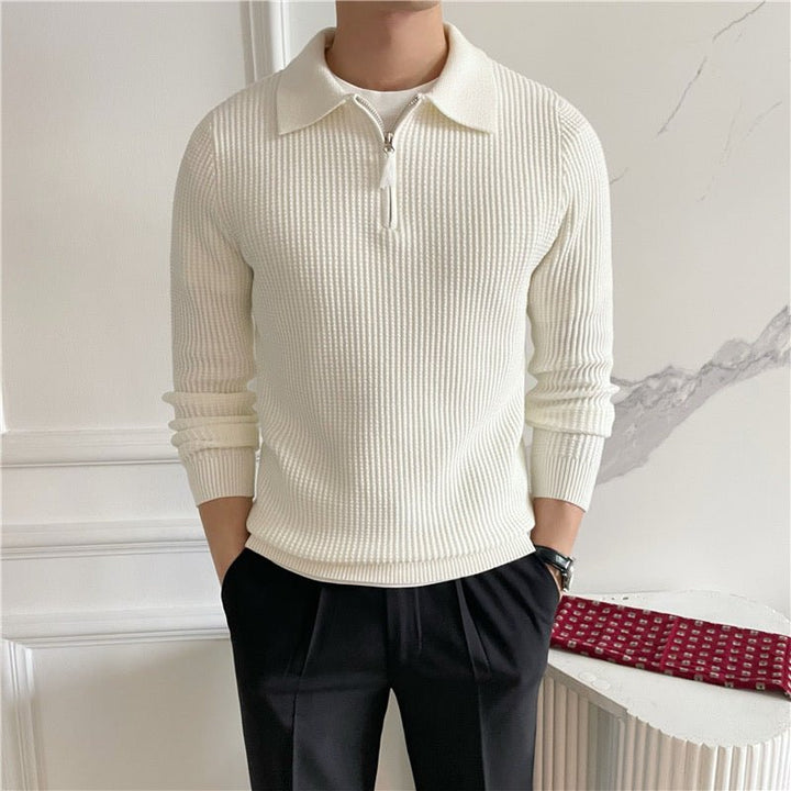 COLLARED QUARTER-ZIP KNIT SWEATER