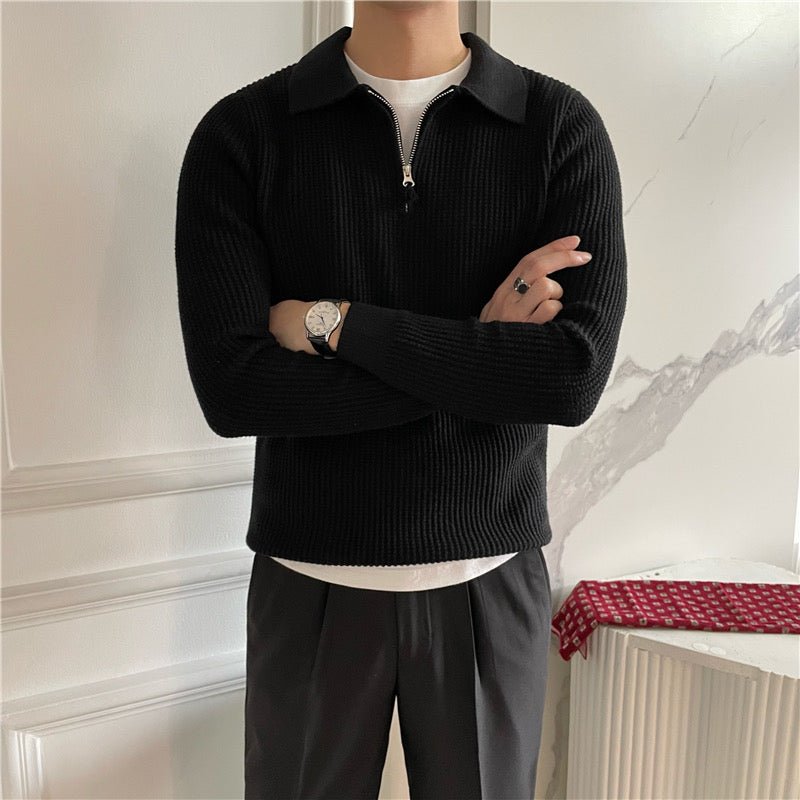 COLLARED QUARTER-ZIP KNIT SWEATER