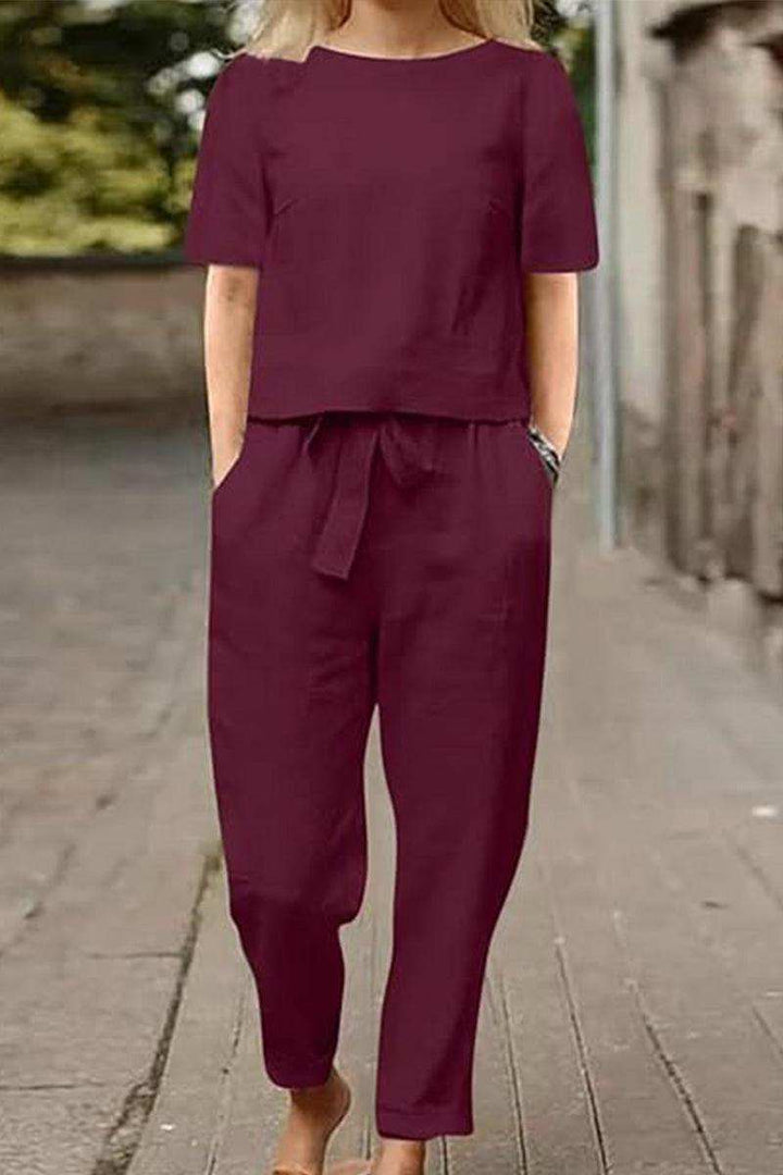 Cotton-Linen Blend Monochrome Two-Piece Set
