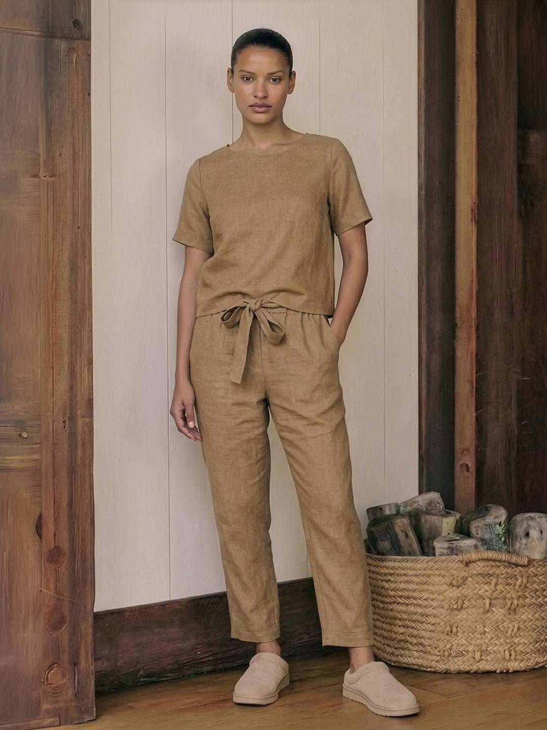 Cotton-Linen Blend Monochrome Two-Piece Set