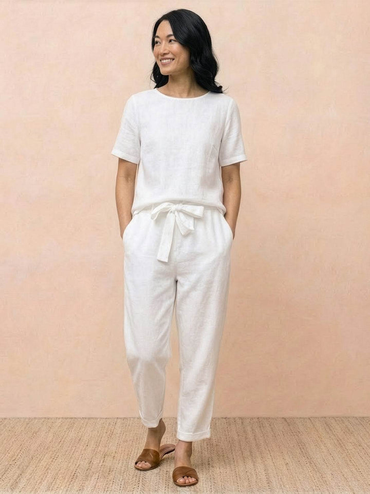 Cotton-Linen Blend Monochrome Two-Piece Set