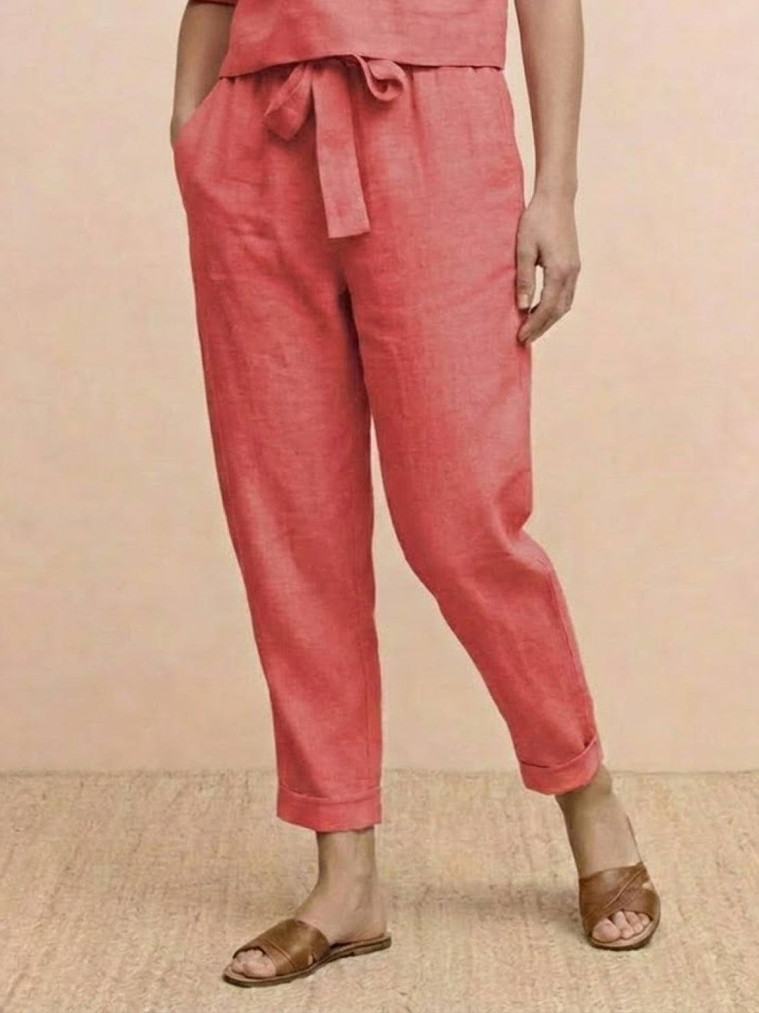 Cotton-Linen Blend Monochrome Two-Piece Set