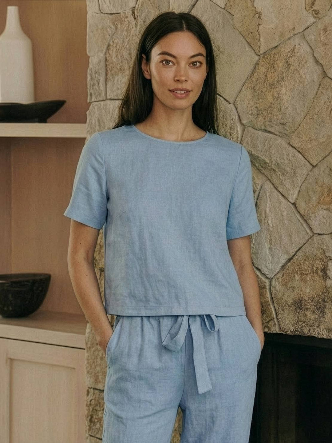Cotton-Linen Blend Monochrome Two-Piece Set