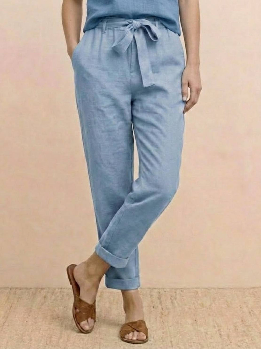 Cotton-Linen Blend Monochrome Two-Piece Set