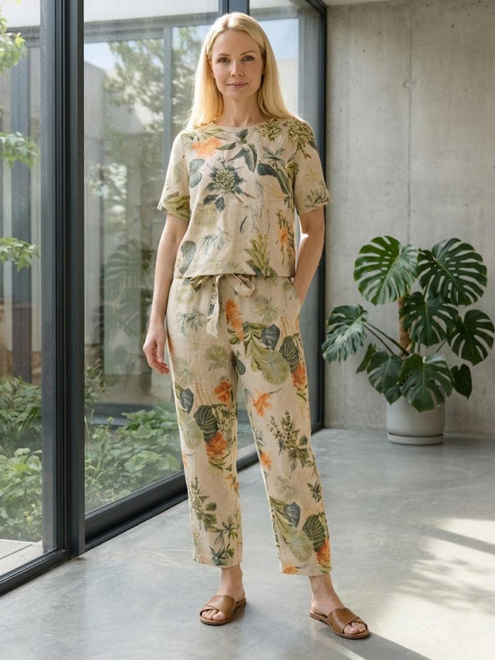 Cotton-Linen Blend Monochrome Two-Piece Set