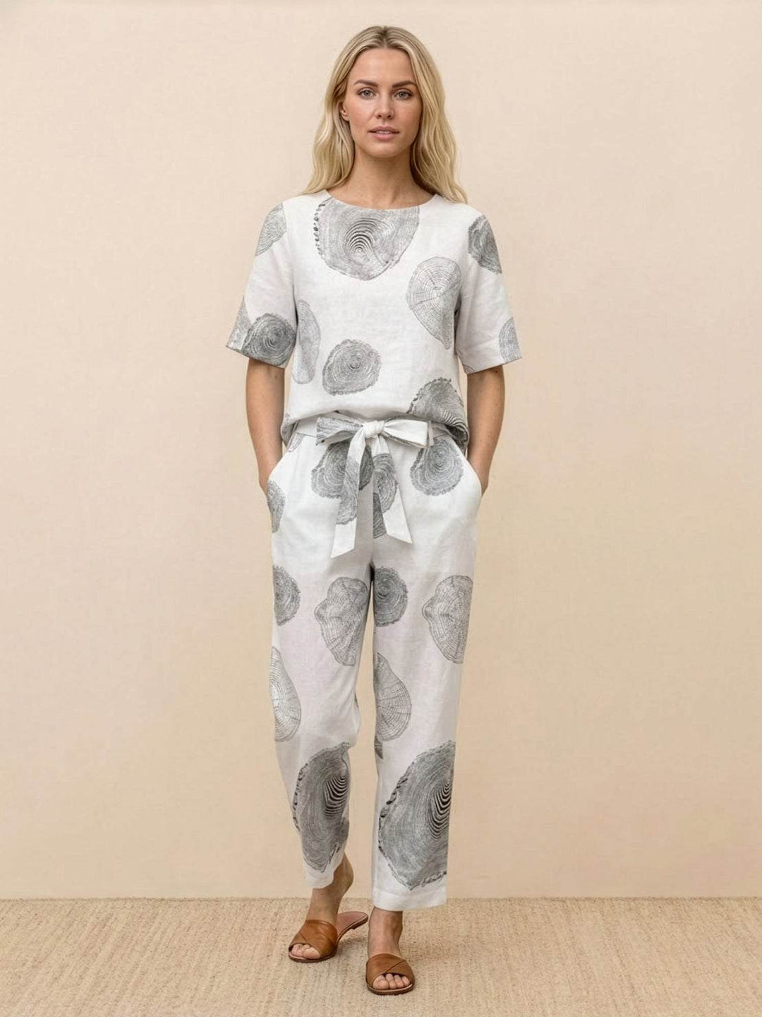 Cotton-Linen Blend Monochrome Two-Piece Set