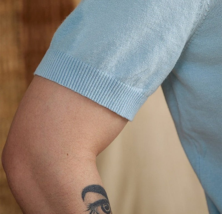 COTTON-LINEN BUTTONED KNIT POLO