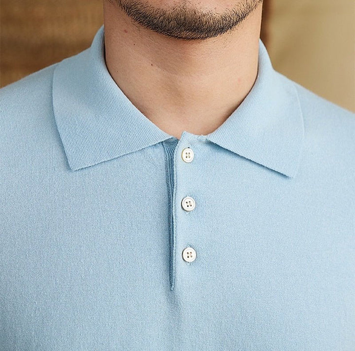 COTTON-LINEN BUTTONED KNIT POLO