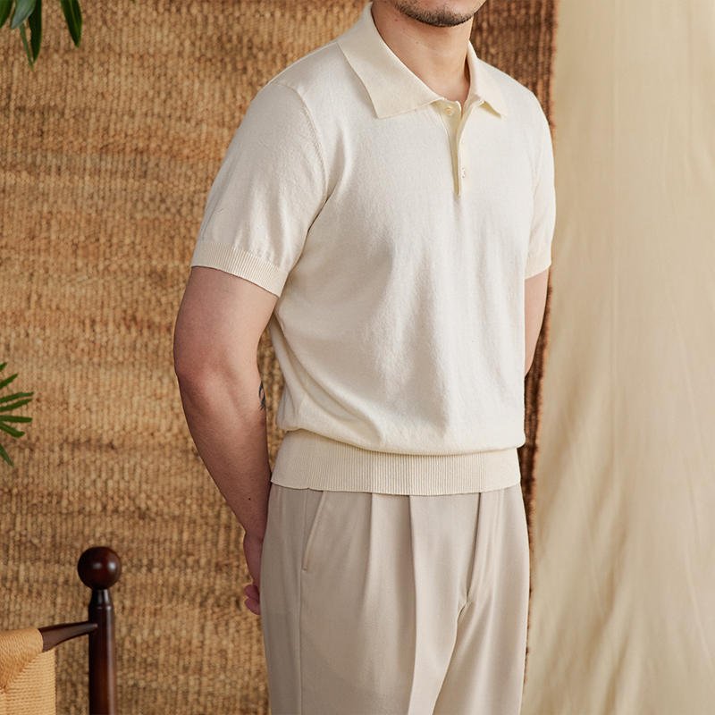 COTTON-LINEN BUTTONED KNIT POLO