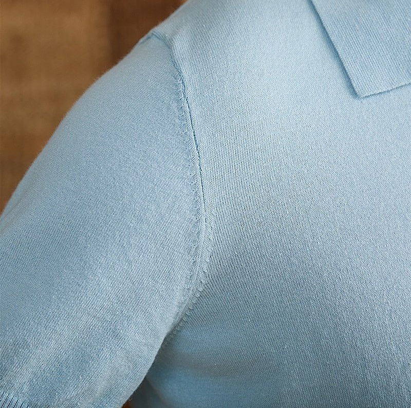 COTTON-LINEN BUTTONED KNIT POLO