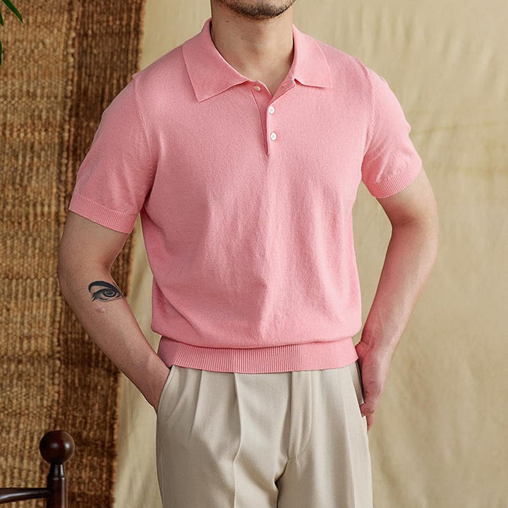 COTTON-LINEN BUTTONED KNIT POLO