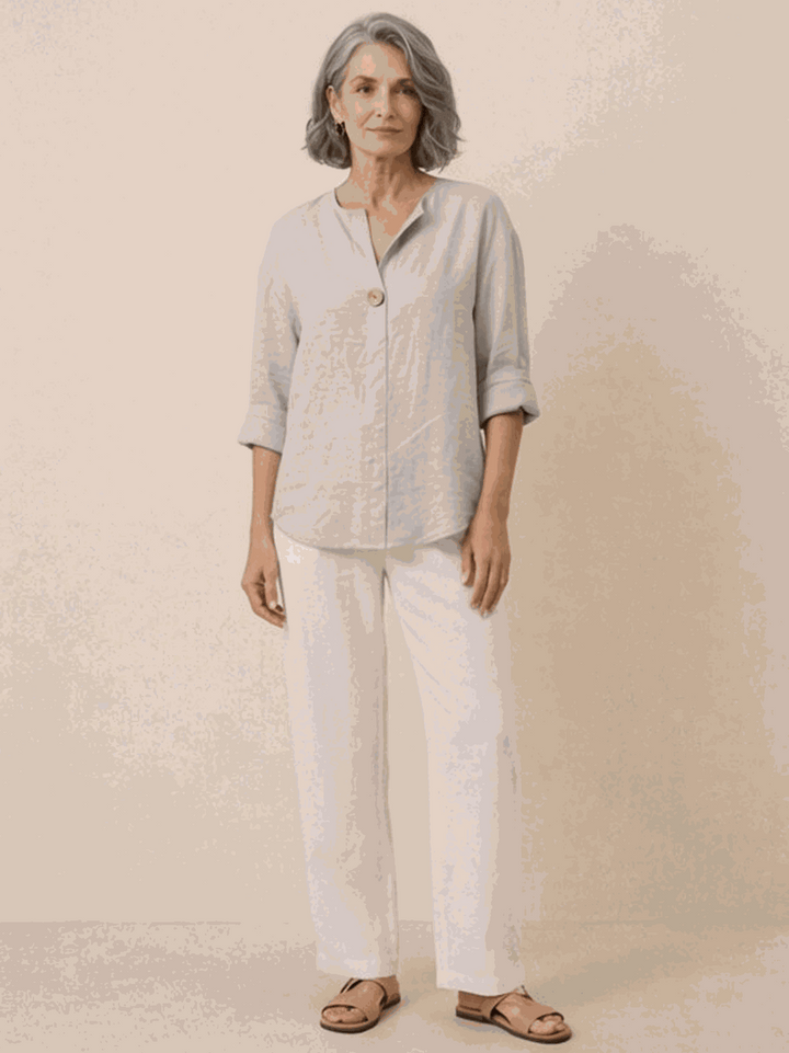Pure Linen Age-Defying Button Detail Shirt gray image 4 