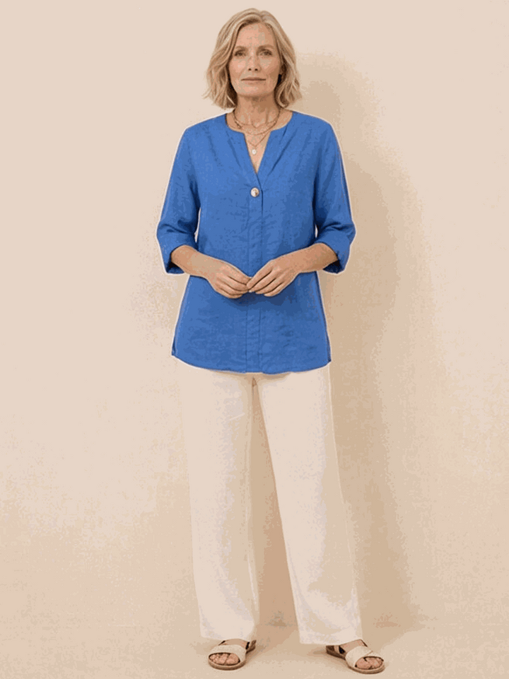 Pure Linen Age-Defying Button Detail Shirt royal blue image 4 