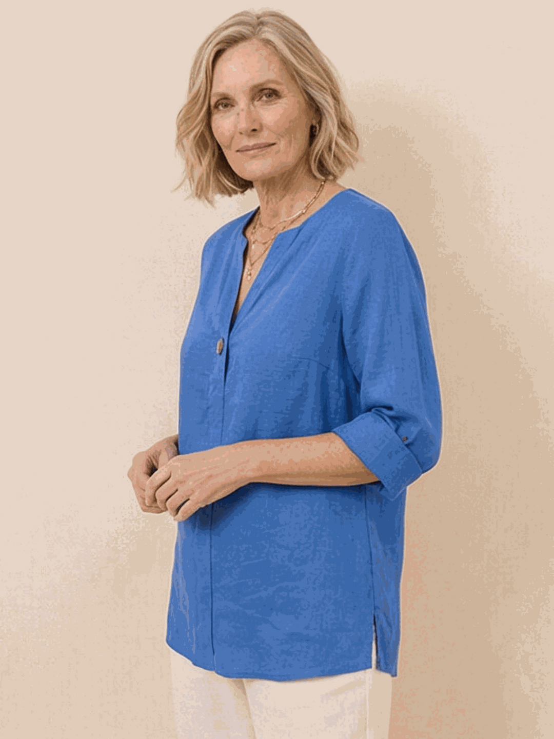 Pure Linen Age-Defying Button Detail Shirt royal blue image 2 