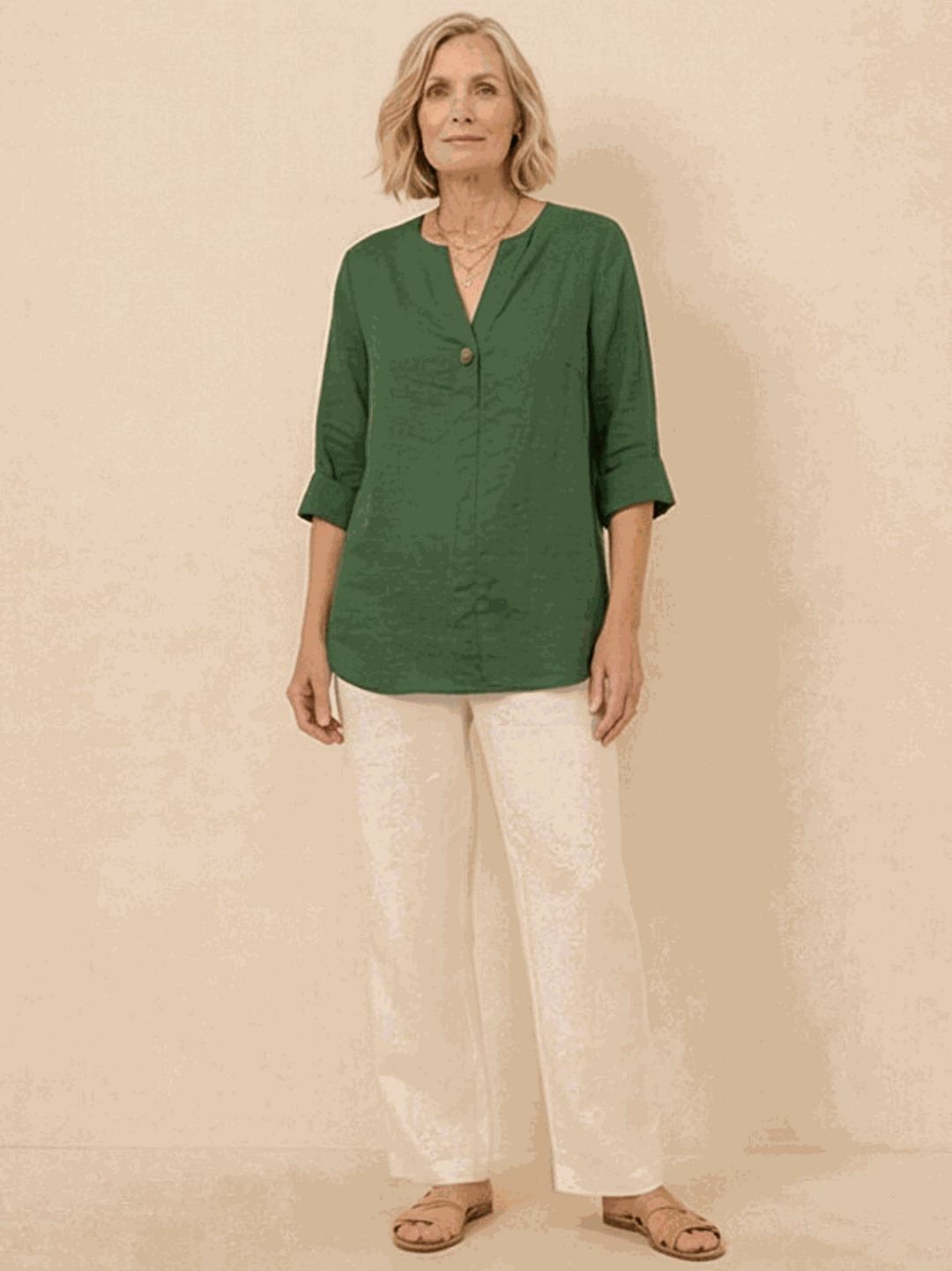 Pure Linen Age-Defying Button Detail Shirt green image 4 