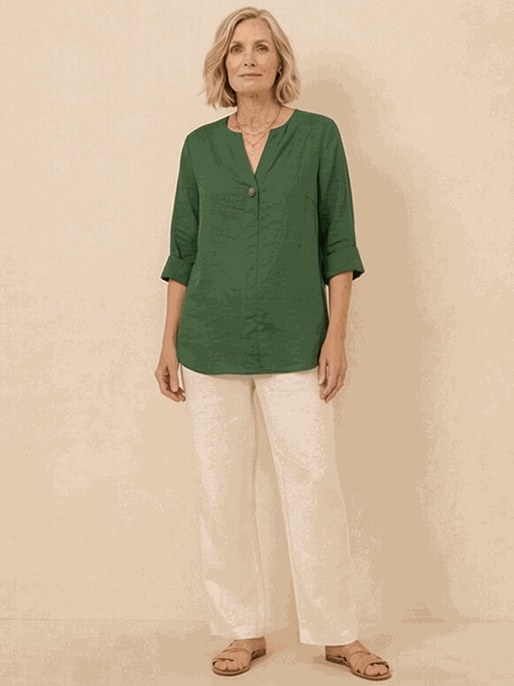 Pure Linen Age-Defying Button Detail Shirt green image 4 