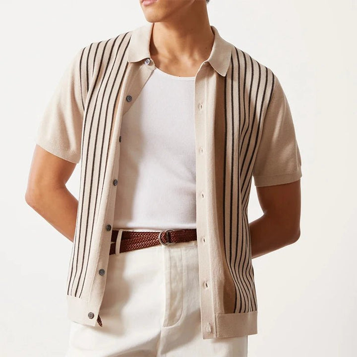BUTTON-THROUGH KNIT POLO CARDIGAN
