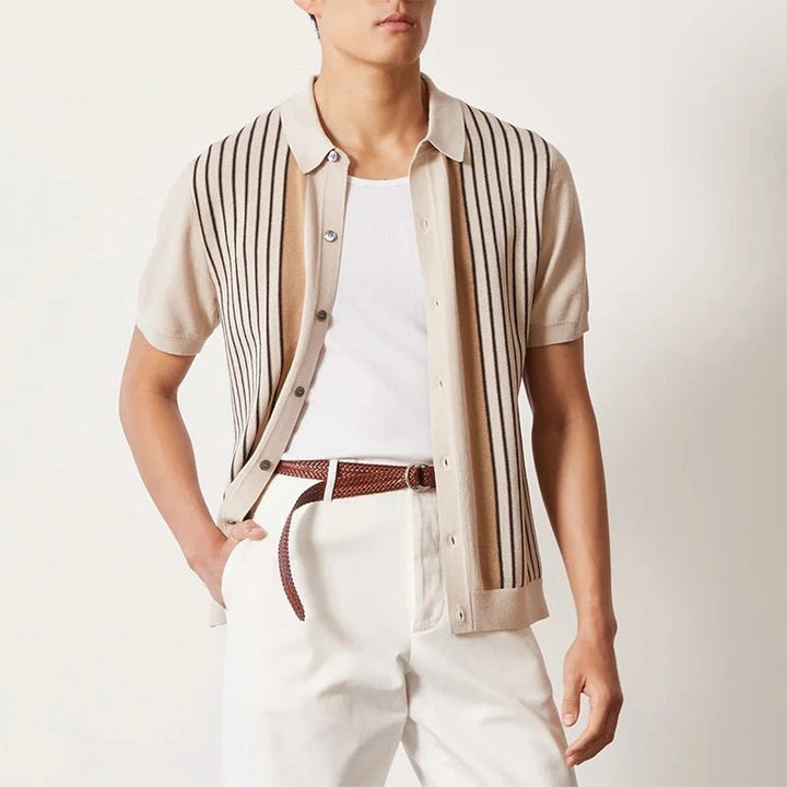 BUTTON-THROUGH KNIT POLO CARDIGAN