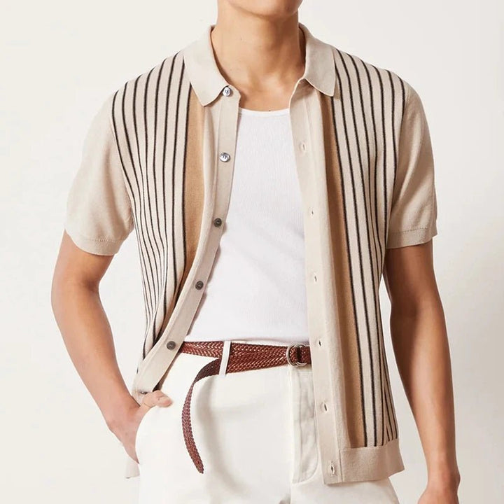 BUTTON-THROUGH KNIT POLO CARDIGAN