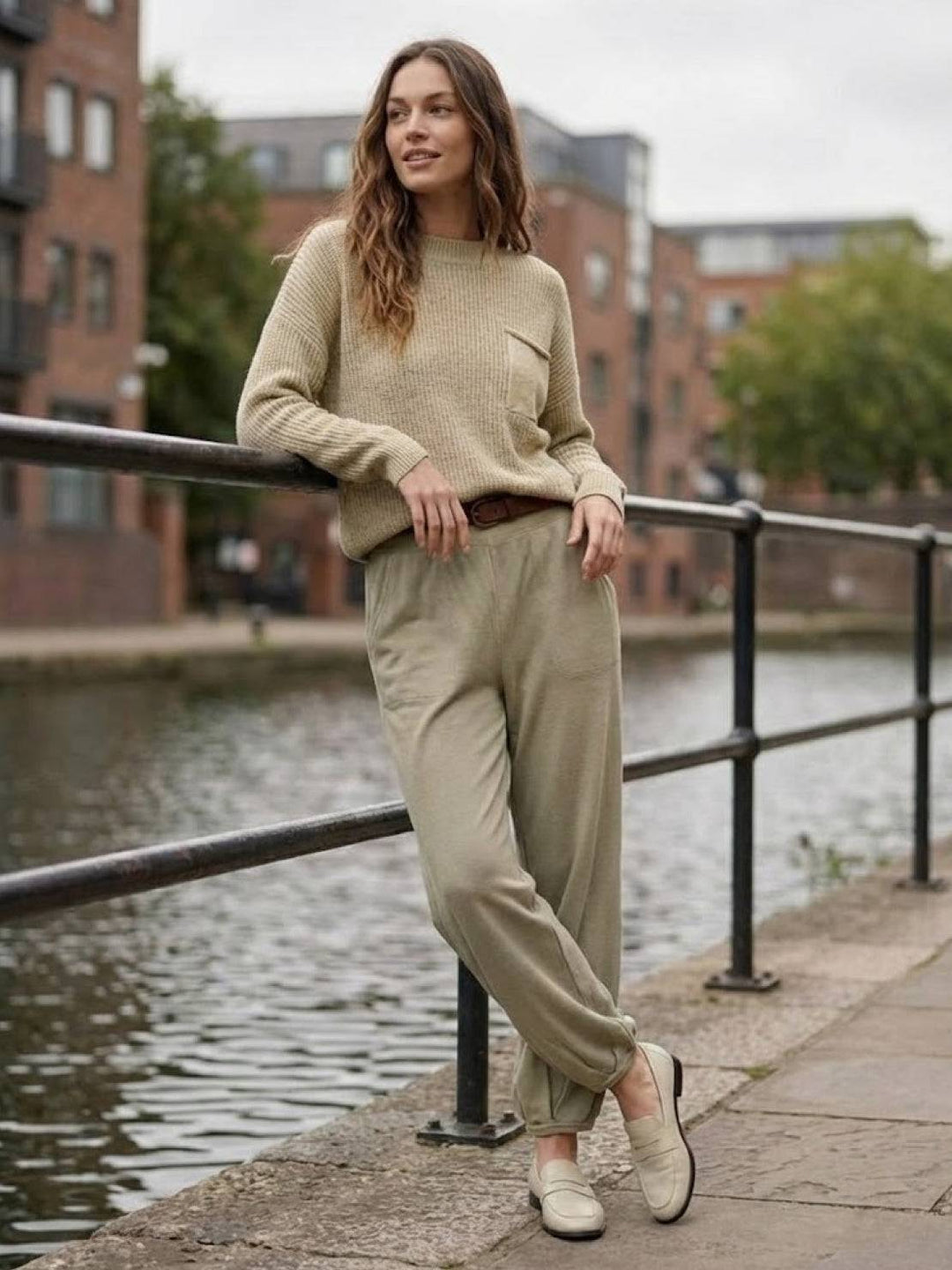European Minimalism: Relaxed Sweater Top And Trouser Set khaki image 6 