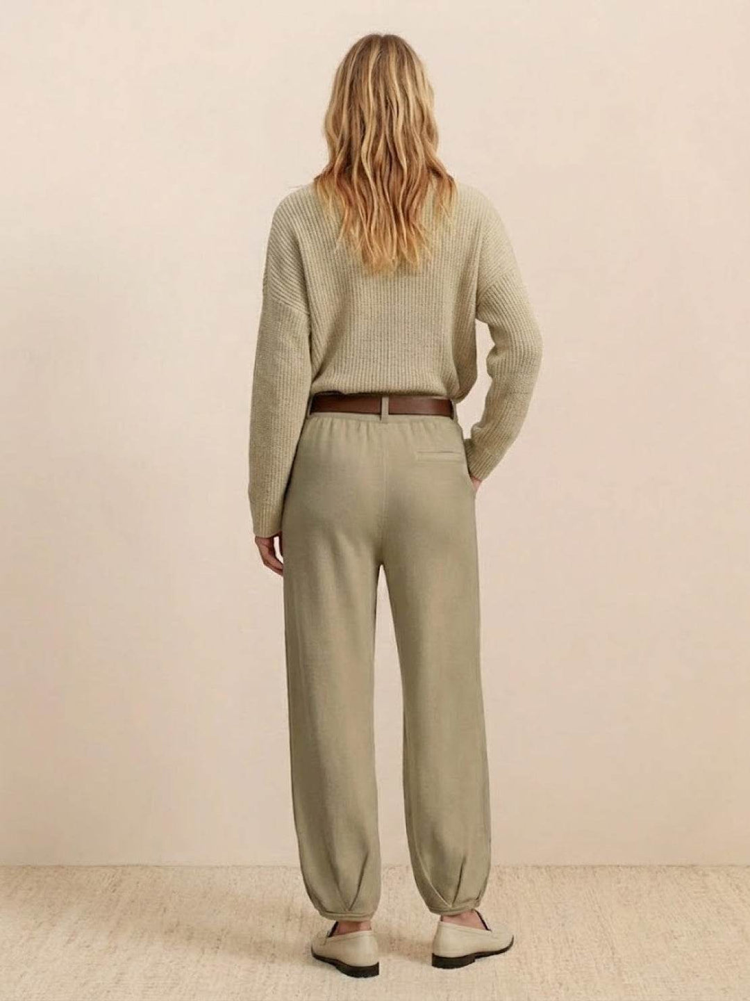 European Minimalism: Relaxed Sweater Top And Trouser Set khaki image 2 