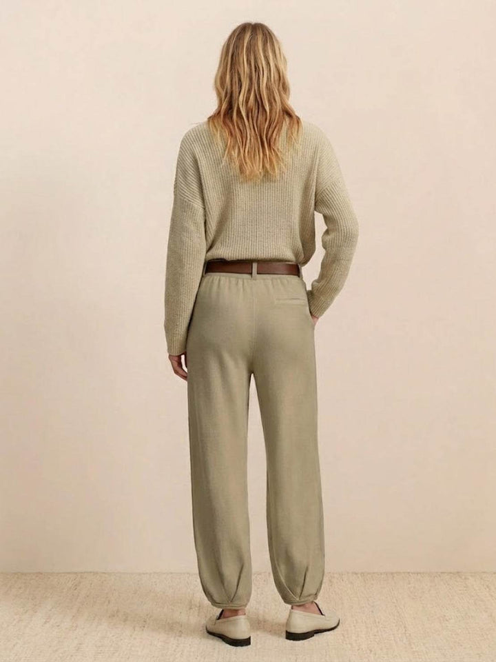 European Minimalism: Relaxed Sweater Top And Trouser Set khaki image 2 