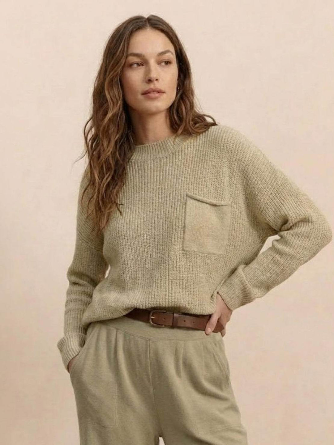 European Minimalism: Relaxed Sweater Top And Trouser Set khaki image 3 