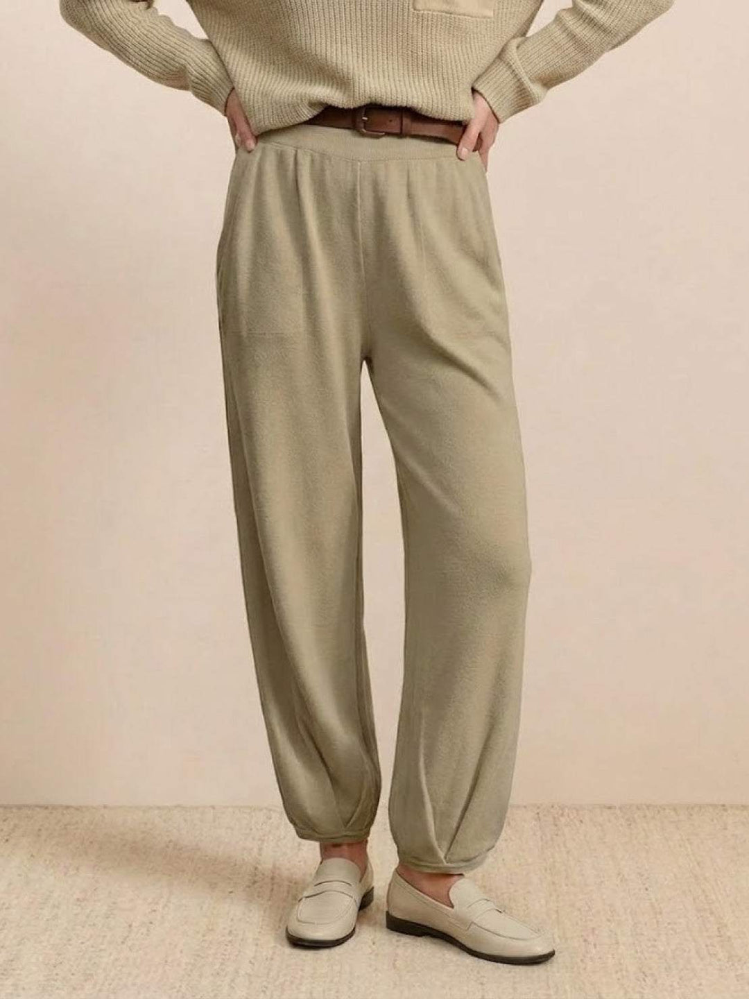 European Minimalism: Relaxed Sweater Top And Trouser Set khaki image 4 