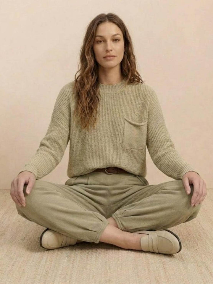 European Minimalism: Relaxed Sweater Top And Trouser Set khaki image 5 