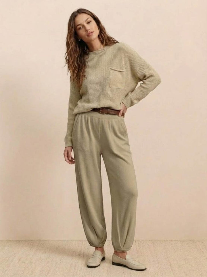 European Minimalism: Relaxed Sweater Top And Trouser Set khaki image 1 