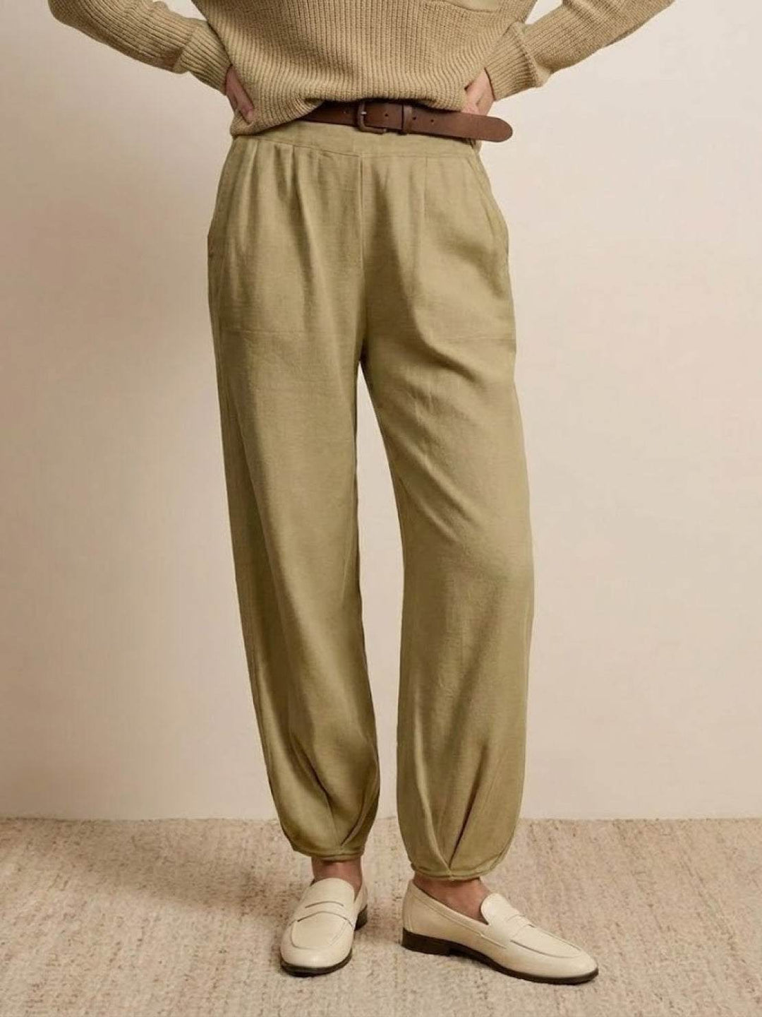 European Minimalism: Relaxed Sweater Top And Trouser Set brown image 4 