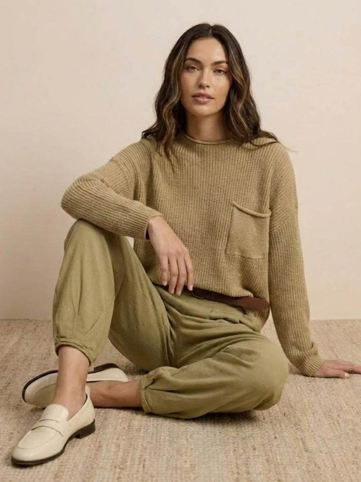 European Minimalism: Relaxed Sweater Top And Trouser Set brown image 5 