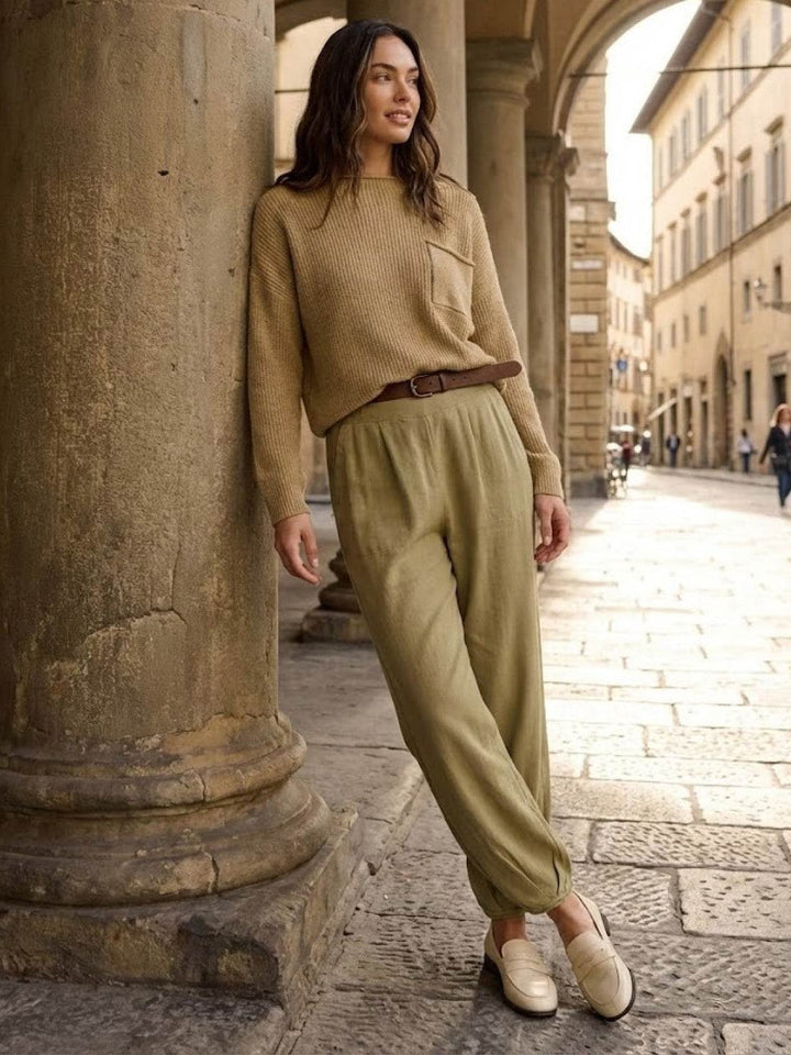 European Minimalism: Relaxed Sweater Top And Trouser Set brown image 6 