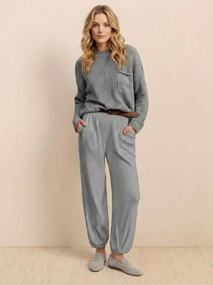 European Minimalism: Relaxed Sweater Top And Trouser Set gray image 1 