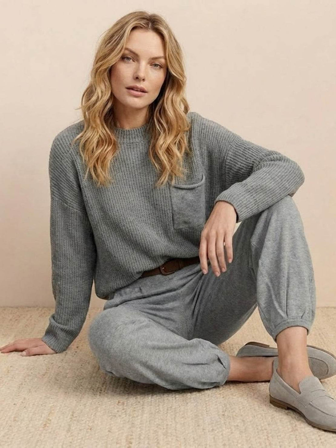 European Minimalism: Relaxed Sweater Top And Trouser Set gray image 5 