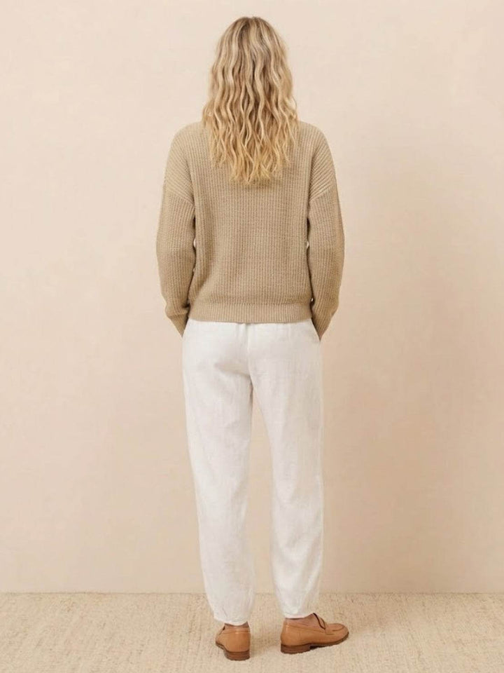 European Minimalism: Relaxed Sweater Top And Trouser Set khaki &amp; white image 2 