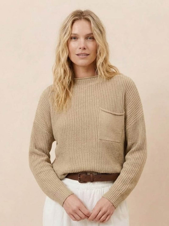 European Minimalism: Relaxed Sweater Top And Trouser Set khaki &amp; white image 3 