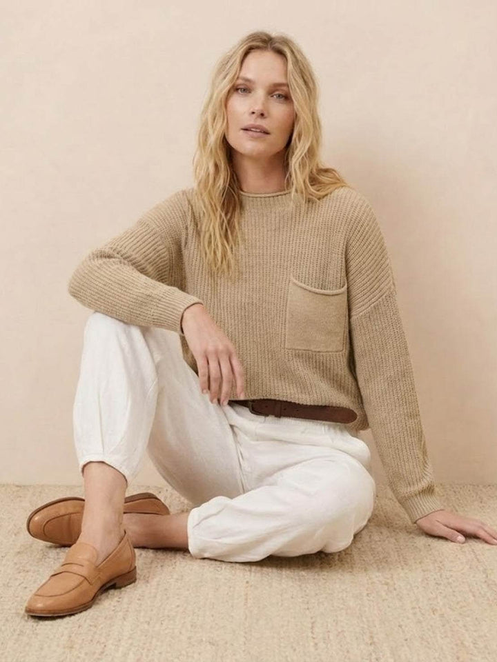 European Minimalism: Relaxed Sweater Top And Trouser Set khaki &amp; white image 5 