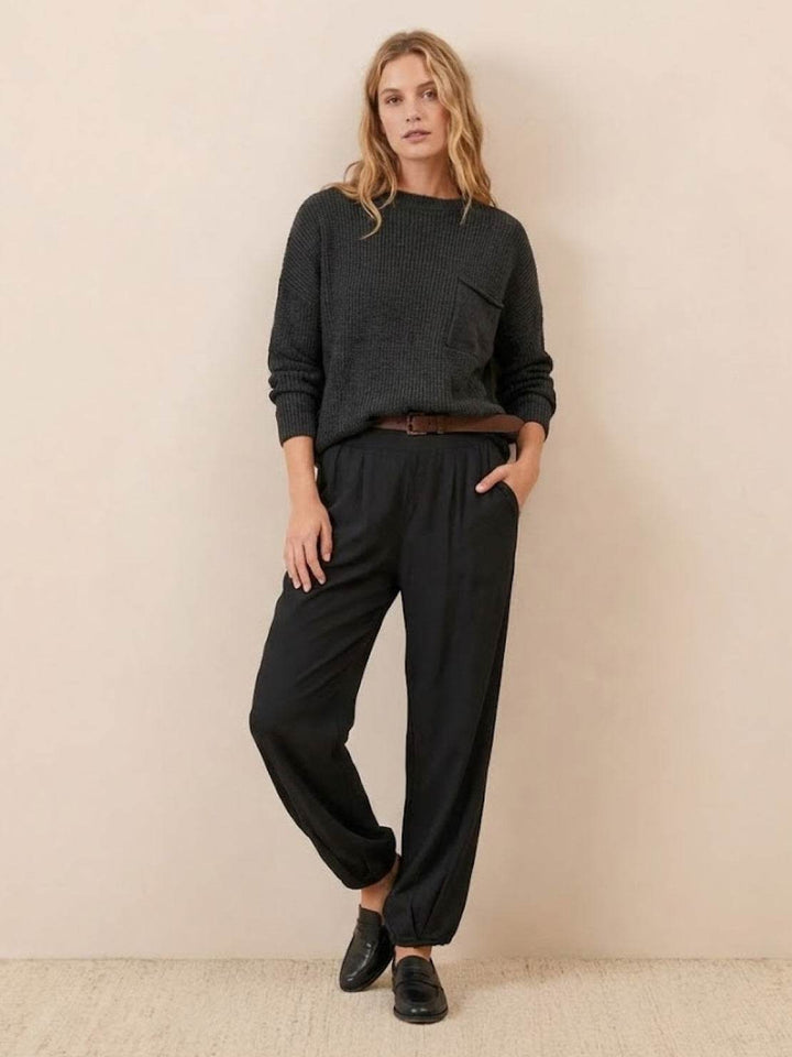 European Minimalism: Relaxed Sweater Top And Trouser Set black image 1 
