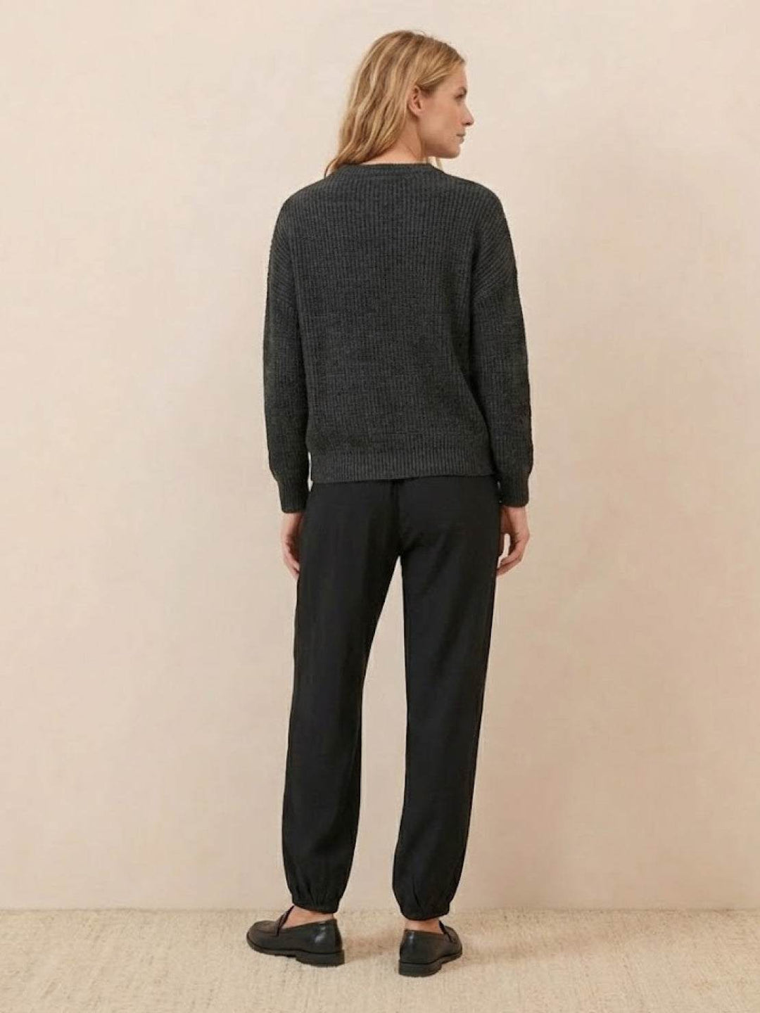 European Minimalism: Relaxed Sweater Top And Trouser Set black image 2 