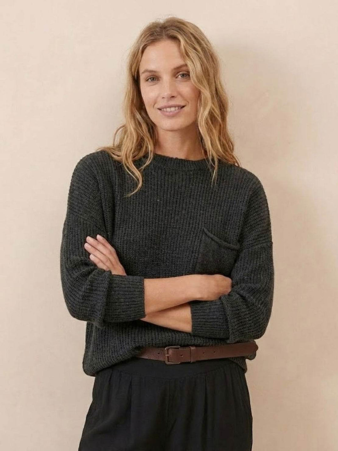 European Minimalism: Relaxed Sweater Top And Trouser Set black image 3 