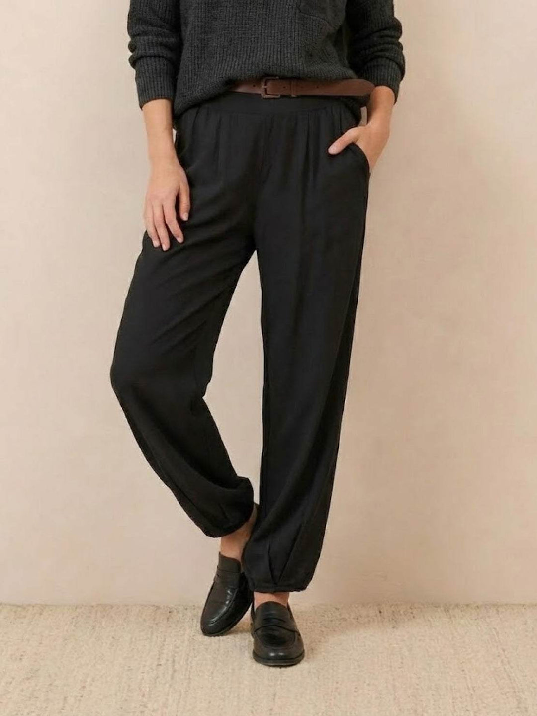 European Minimalism: Relaxed Sweater Top And Trouser Set black image 4 