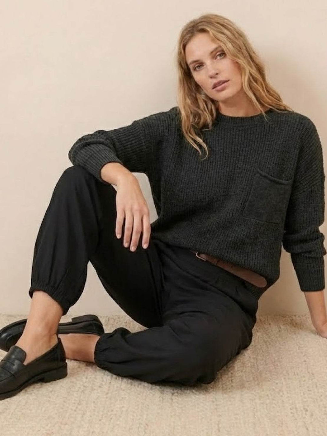 European Minimalism: Relaxed Sweater Top And Trouser Set black image 5 