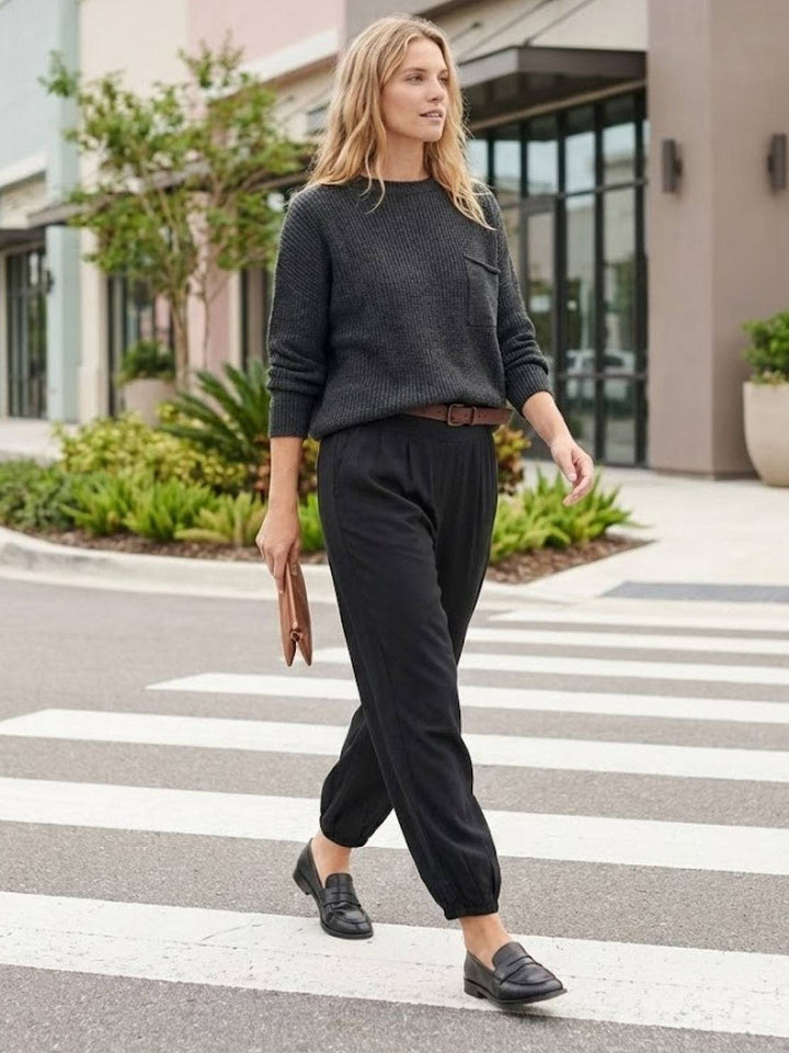 European Minimalism: Relaxed Sweater Top And Trouser Set black image 6 